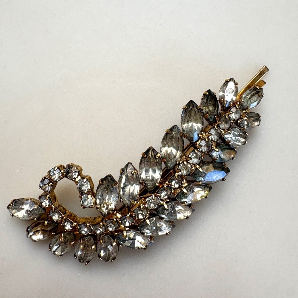 Jennifer Behr Crystal and Gold Leaf/Wing Bobby Pin
